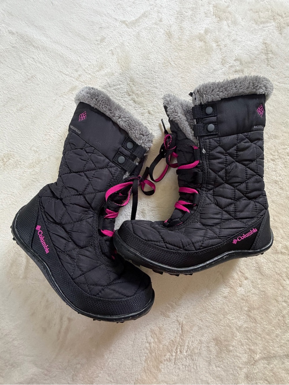 Columbia Winter Snow Boots Waterproof Minx Size 2 Black Mid Calf 200 Grams